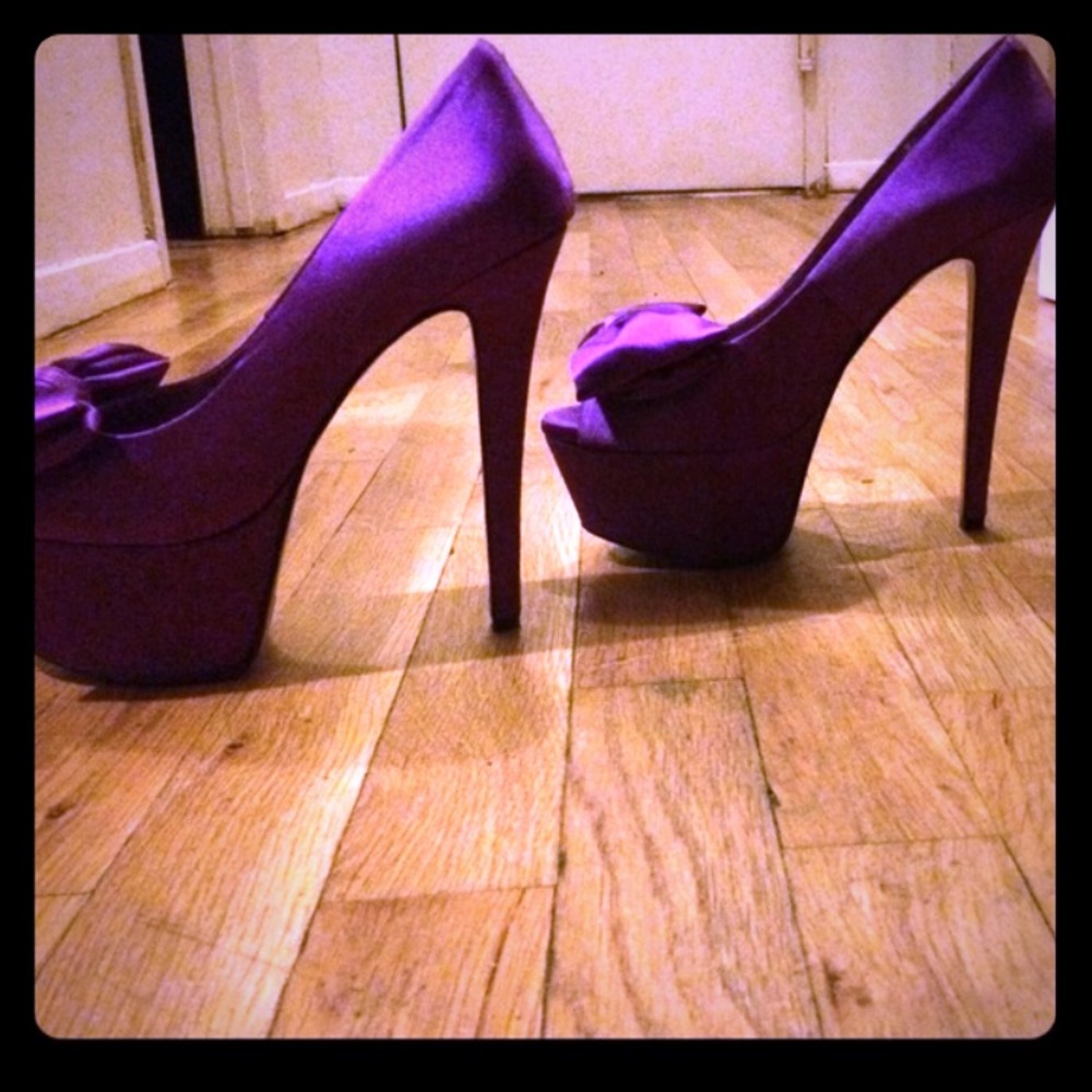 H by Halston purple Satin Platform Heels